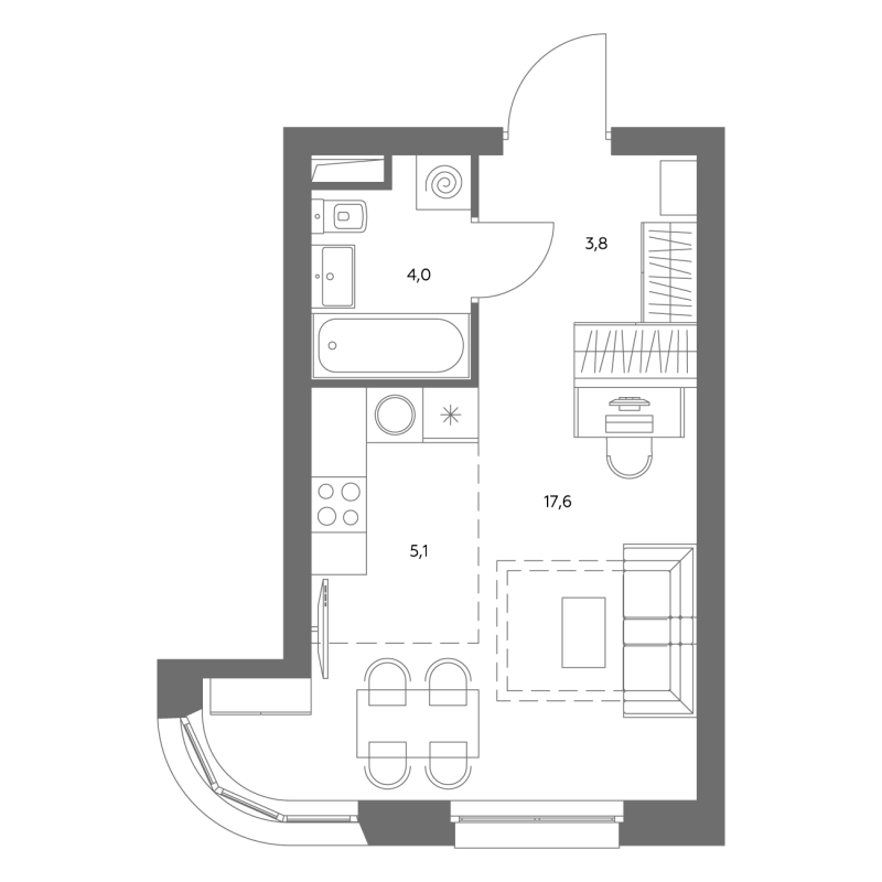 Студия 30,7 м²