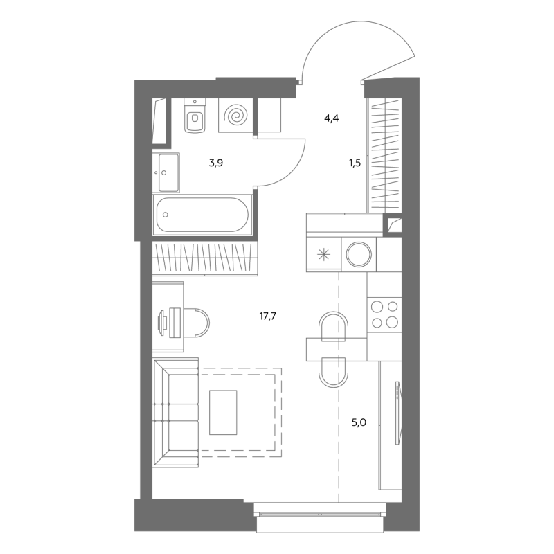 Студия 30 м²