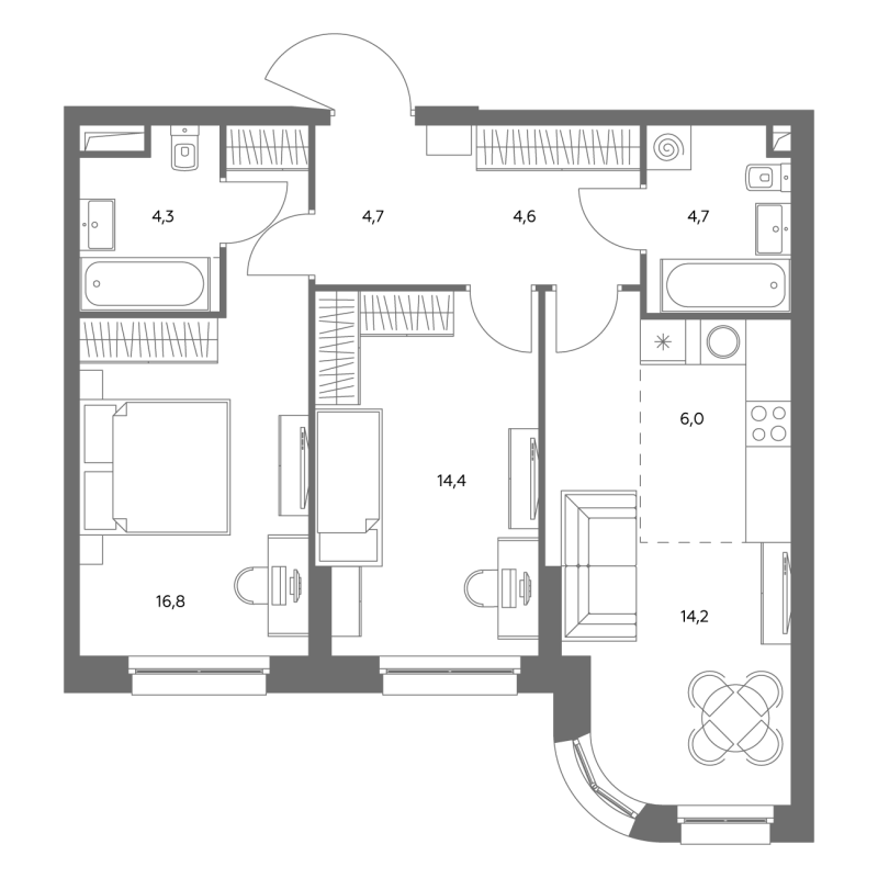 3 ккв (Евро) 70,9 м²