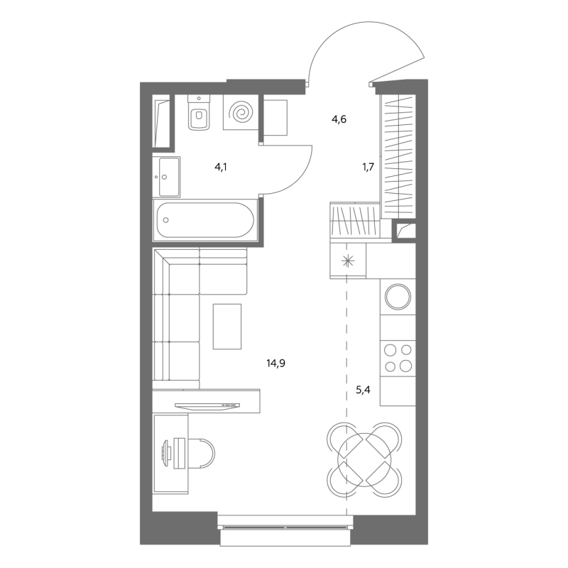 Студия 30,8 м²