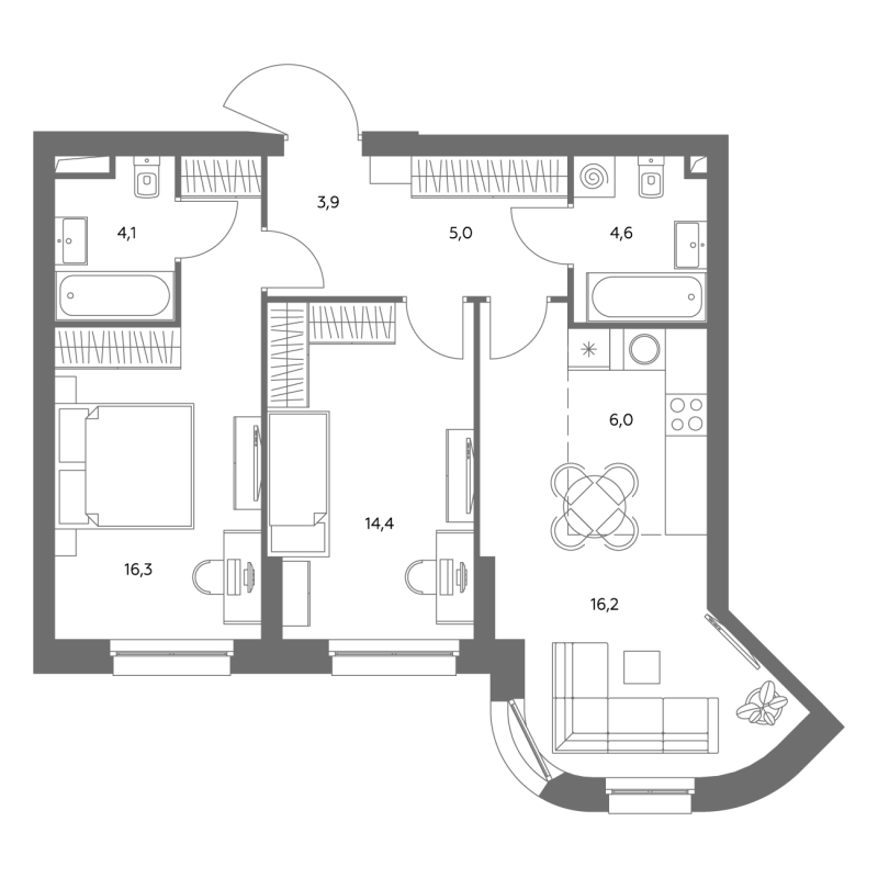 3 ккв (Евро) 70,8 м²