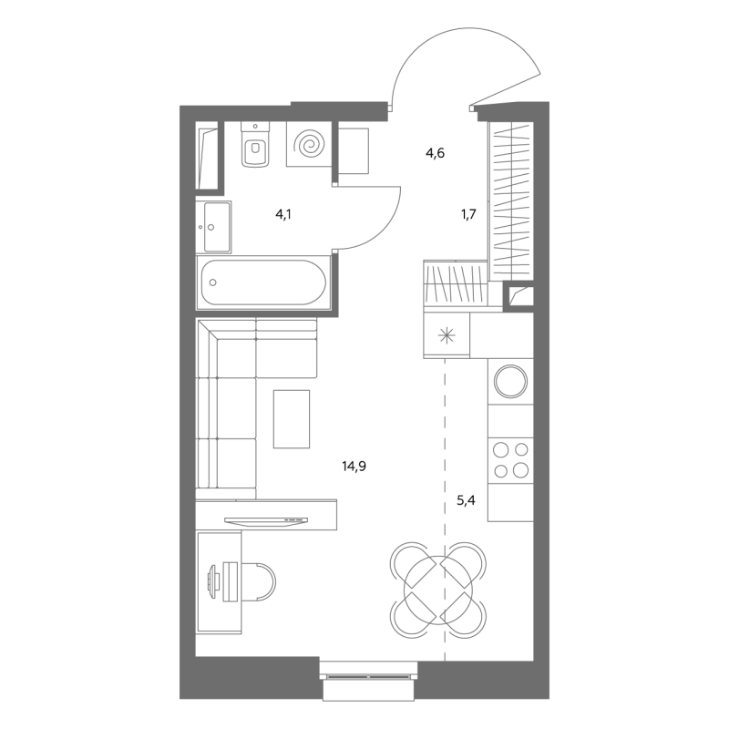 Студия 30,8 м²