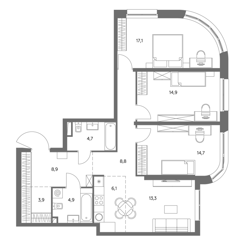 4 ккв (Евро) 97,6 м²