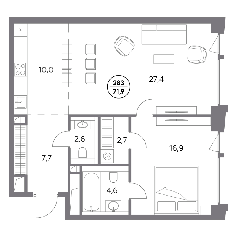 2 ккв (Евро) 71,9 м²