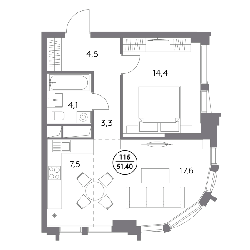 2 ккв (Евро) 51,4 м²