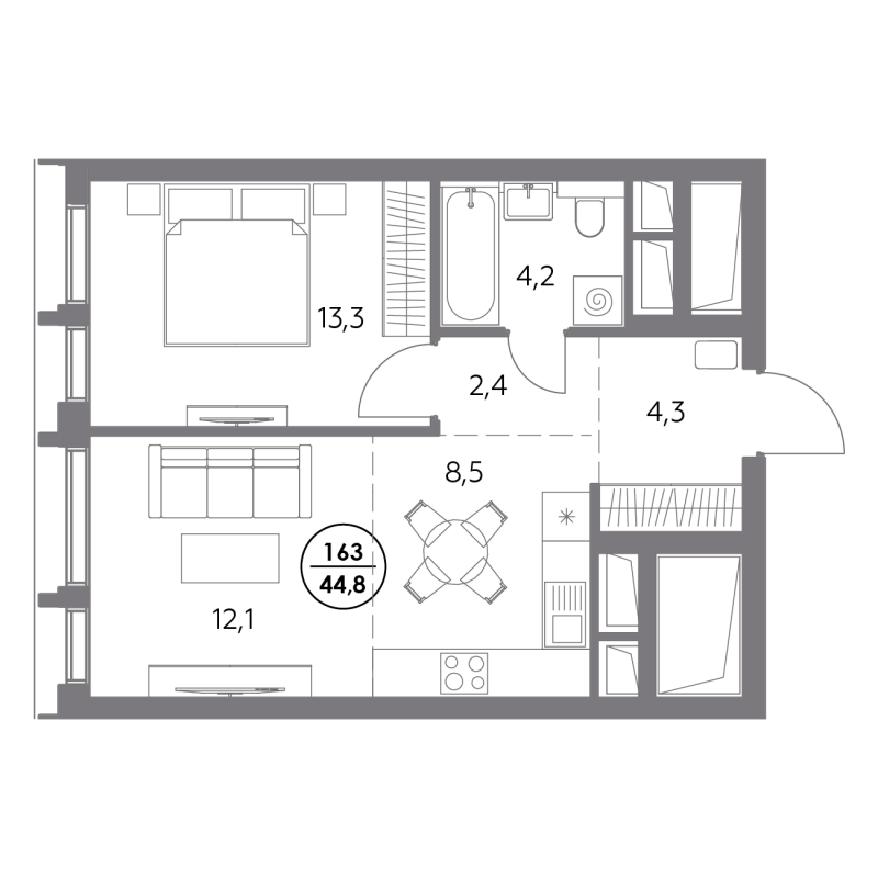 2 ккв (Евро) 44,8 м²