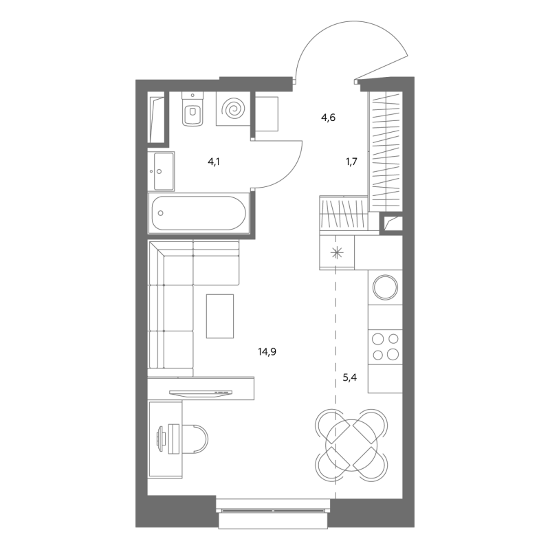 Студия 30,8 м²
