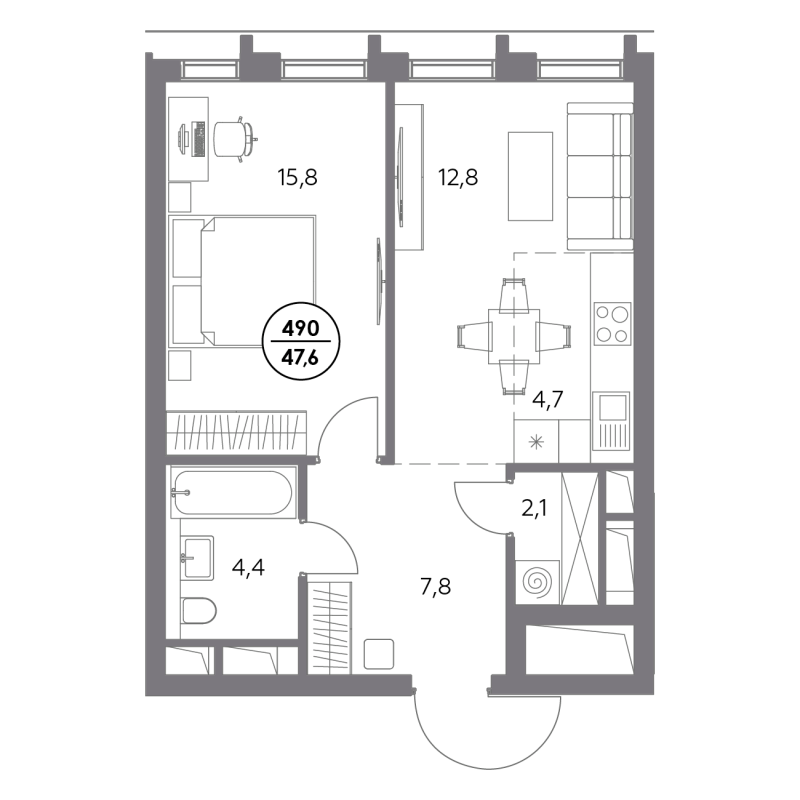 2 ккв (Евро) 47,6 м²