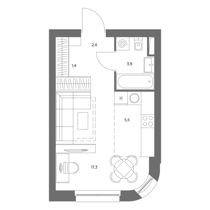 Студия 30,7 м²