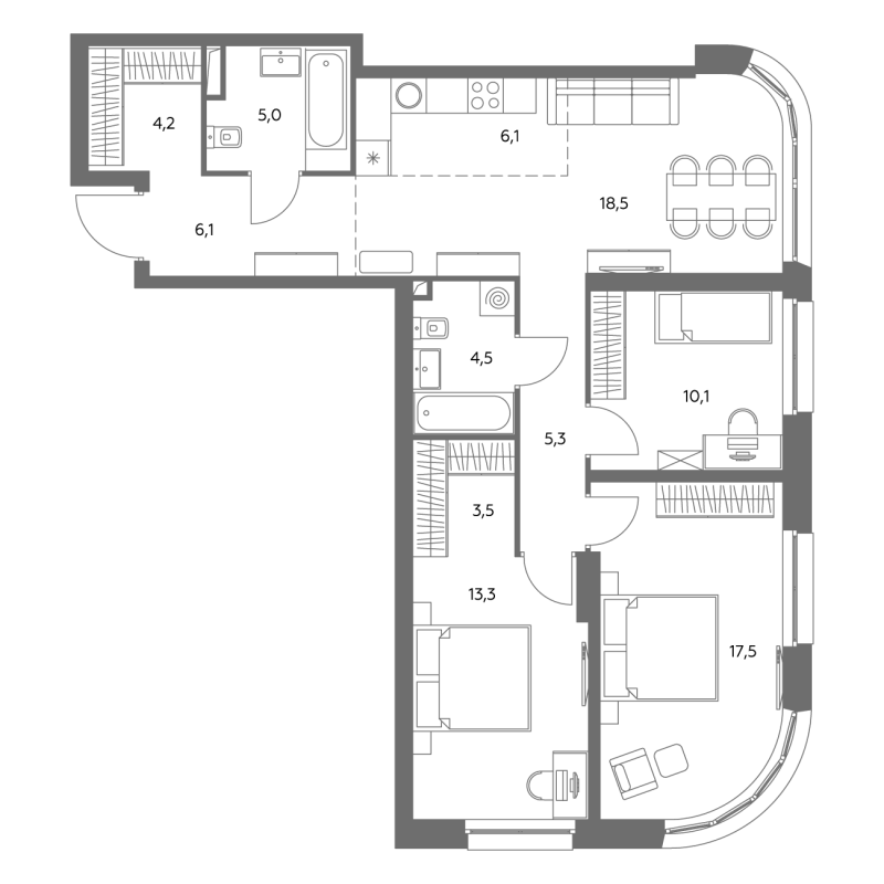 4 ккв (Евро) 93,8 м²