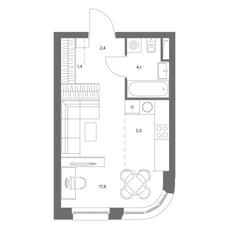 Студия 31 м²
