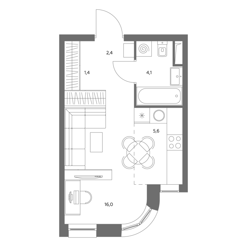 Студия 29,9 м²