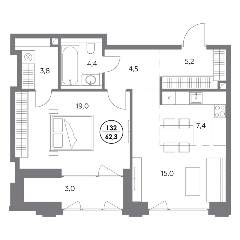 2 ккв (Евро) 62,3 м²