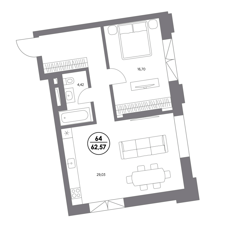 2 ккв (Евро) 62,1 м²