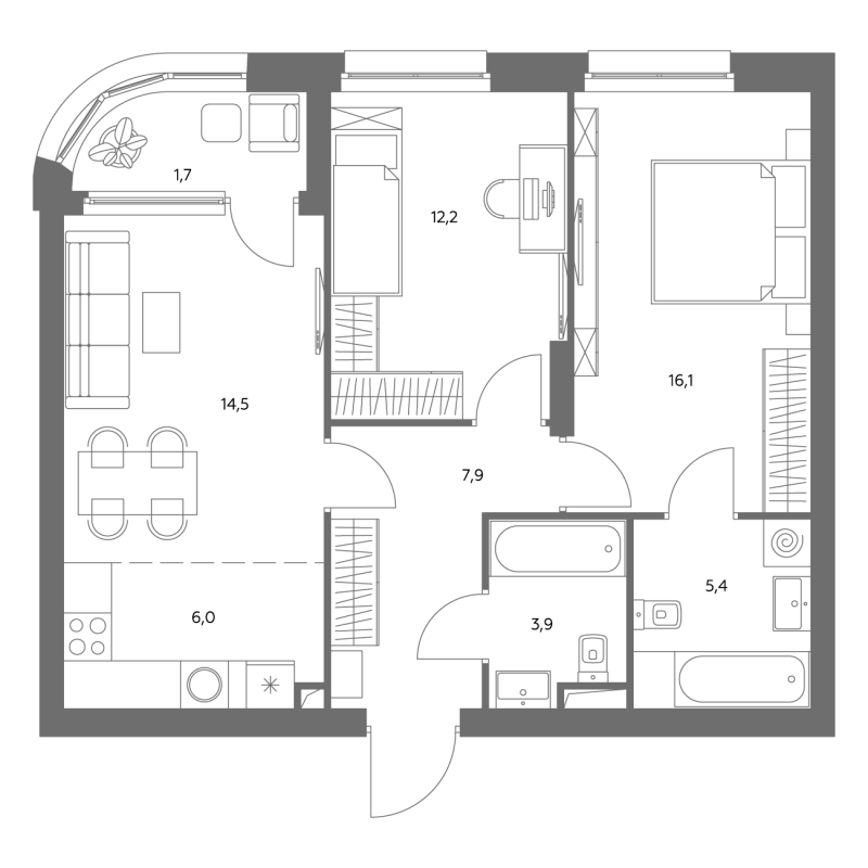 3 ккв (Евро) 68,4 м²