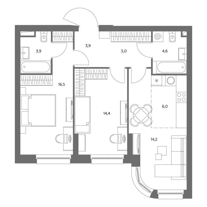 3 ккв (Евро) 69,1 м²