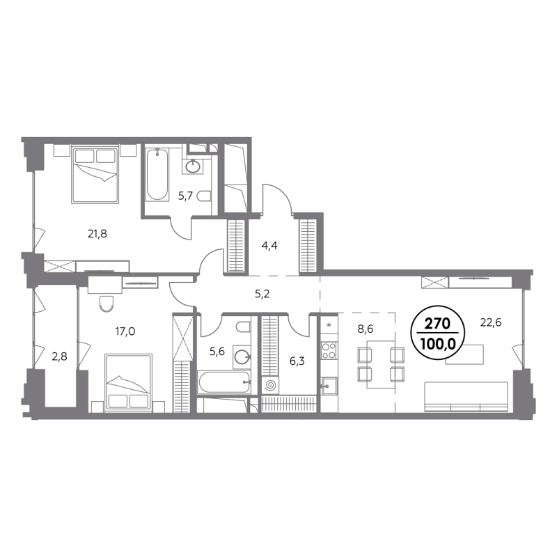 3 ккв (Евро) 100 м²
