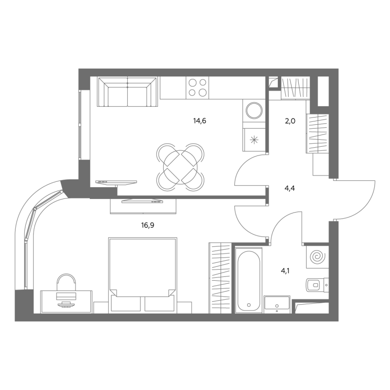 1 ккв 42,3 м²