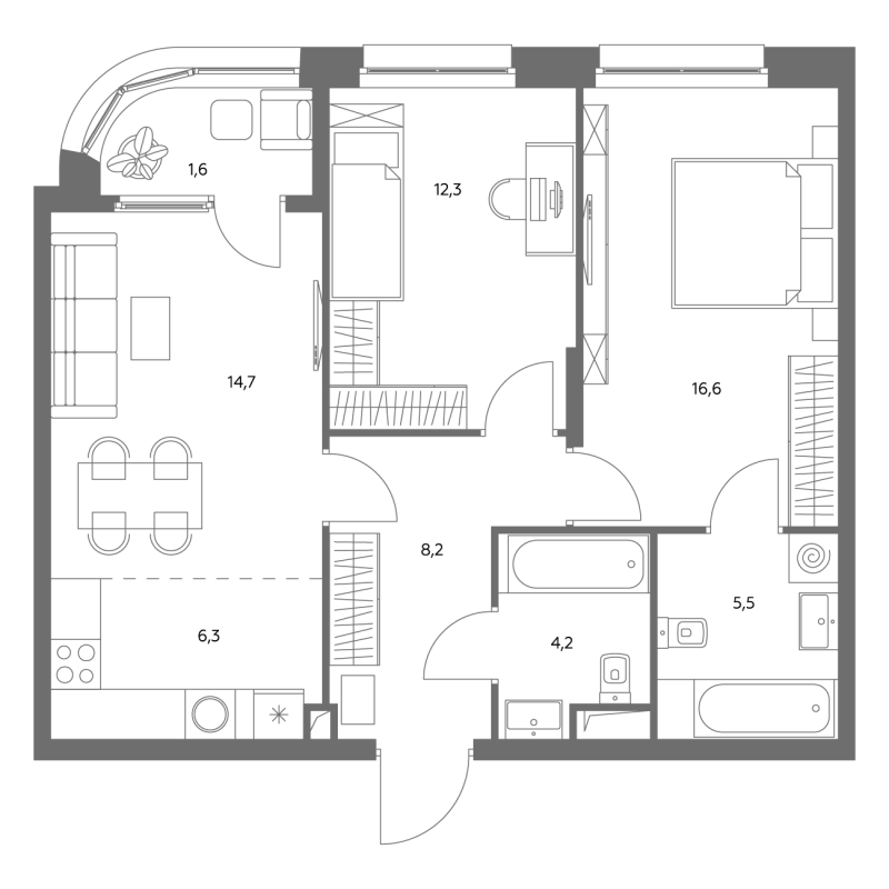 3 ккв (Евро) 69,8 м²