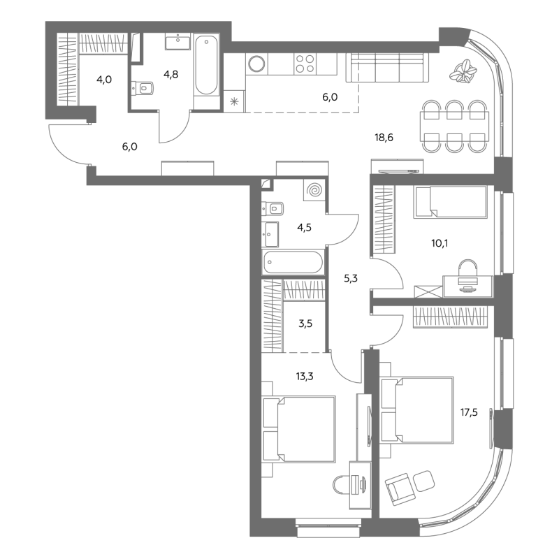 4 ккв (Евро) 93,9 м²