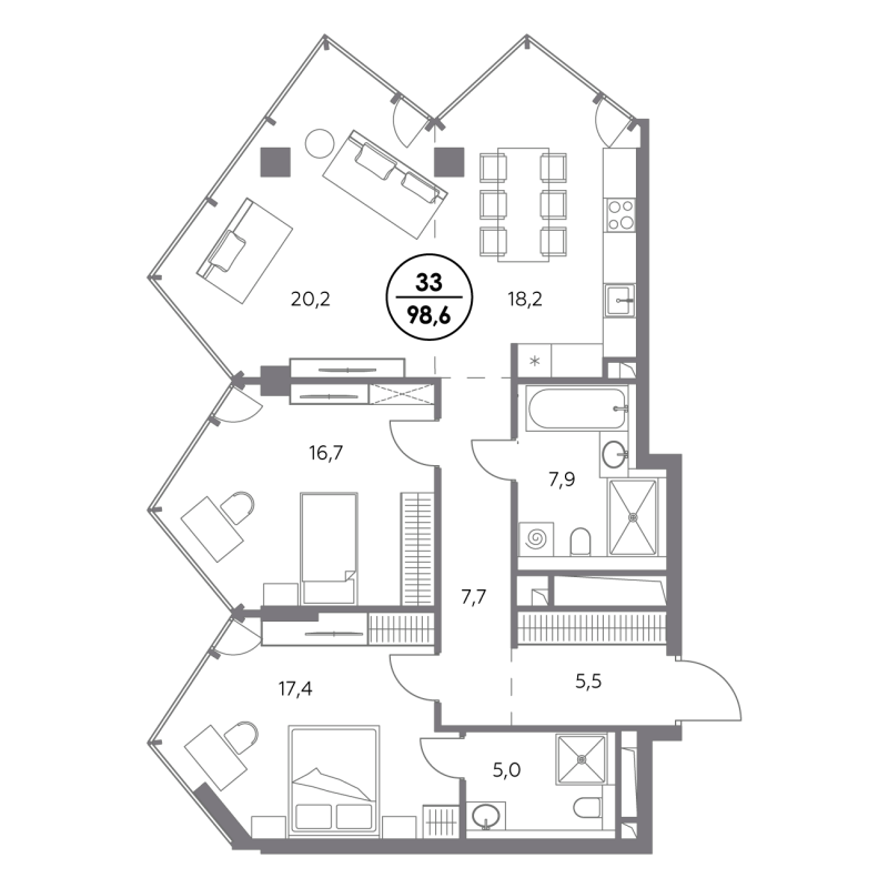 3 ккв (Евро) 98,6 м²