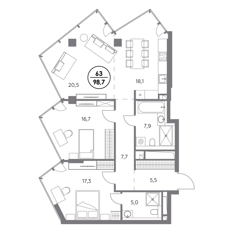 3 ккв (Евро) 98,7 м²