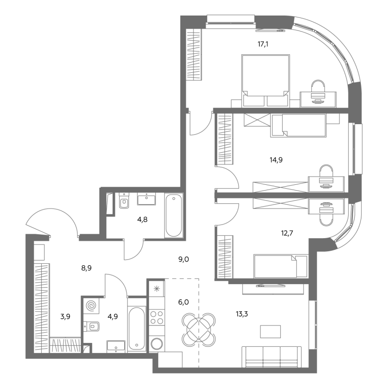 4 ккв (Евро) 96,5 м²