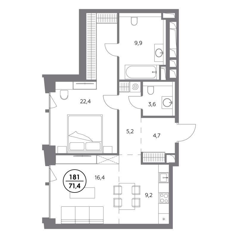 2 ккв (Евро) 71,4 м²