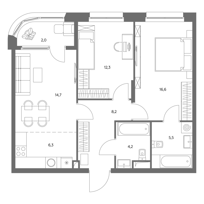 3 ккв (Евро) 69,5 м²