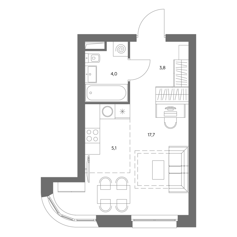 Студия 30,8 м²