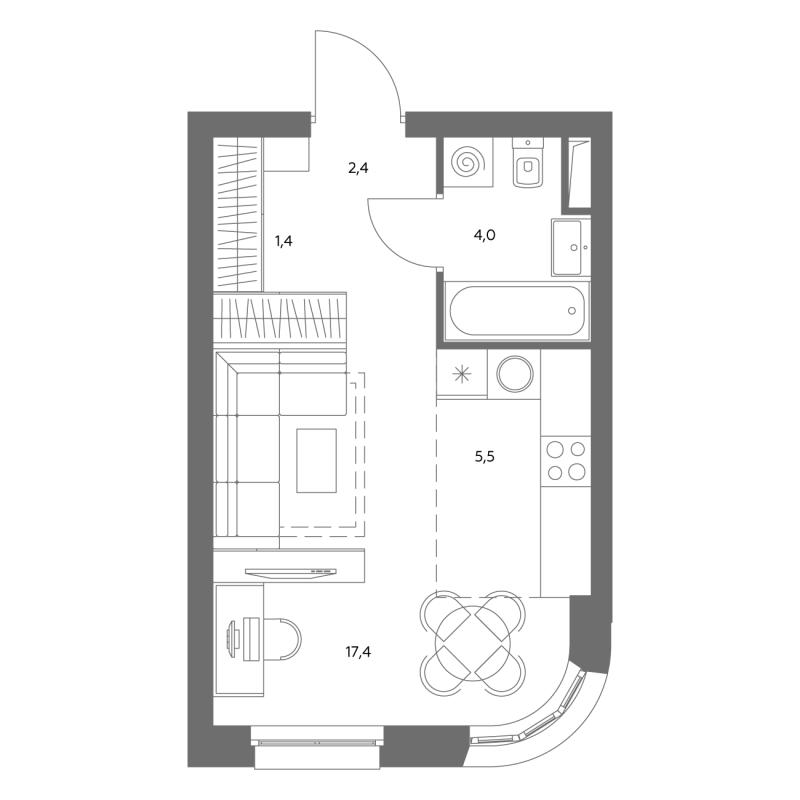 Студия 31 м²