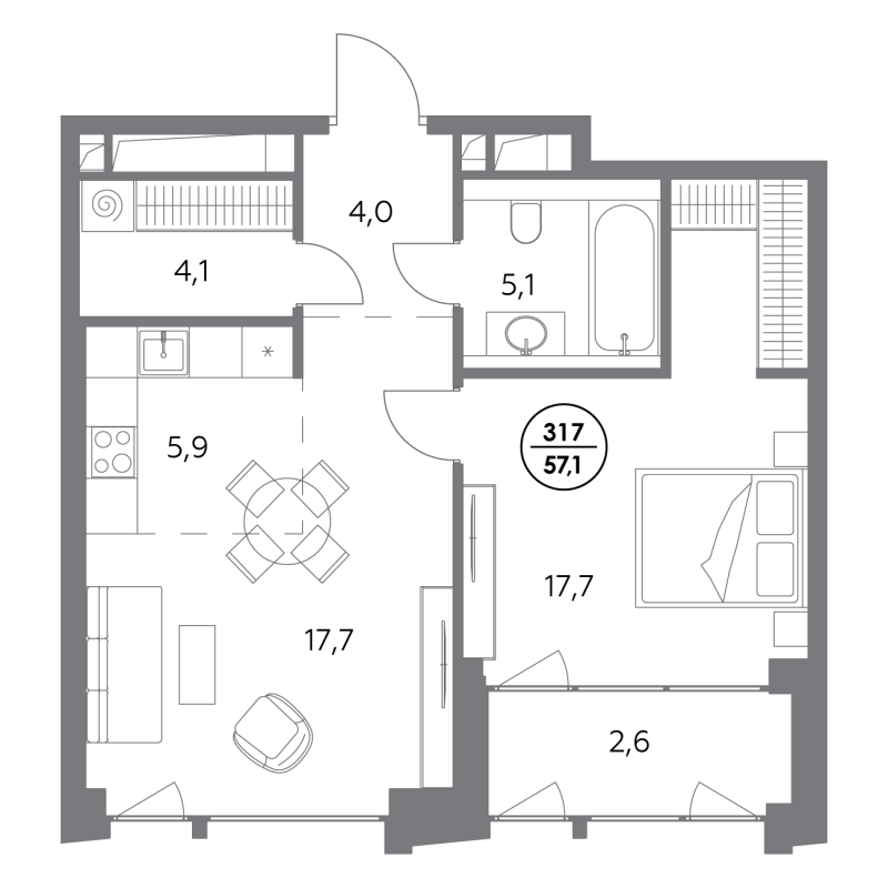2 ккв (Евро) 57,1 м²