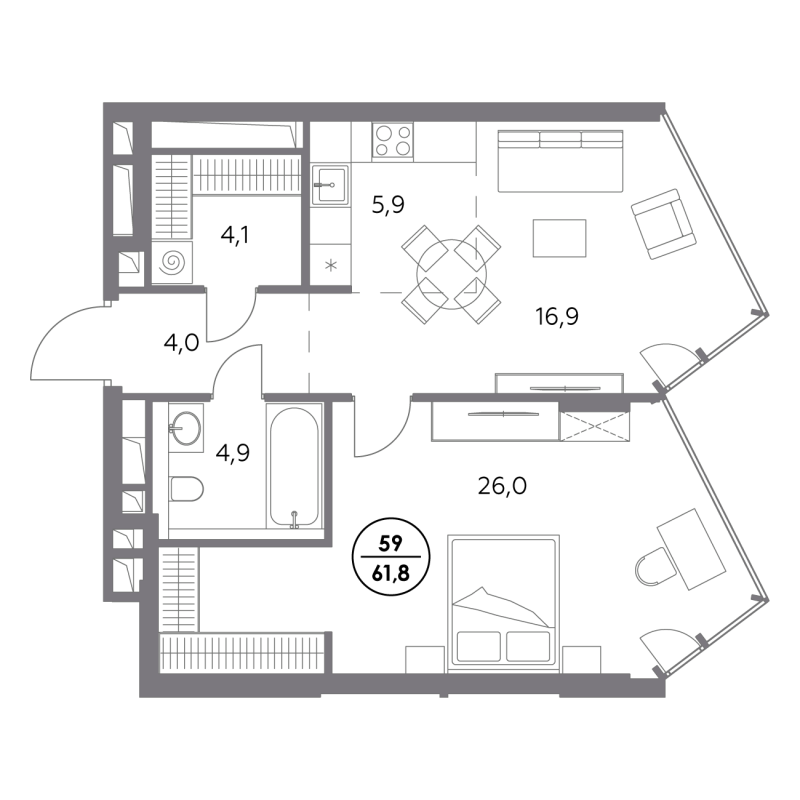 2 ккв (Евро) 61,8 м²