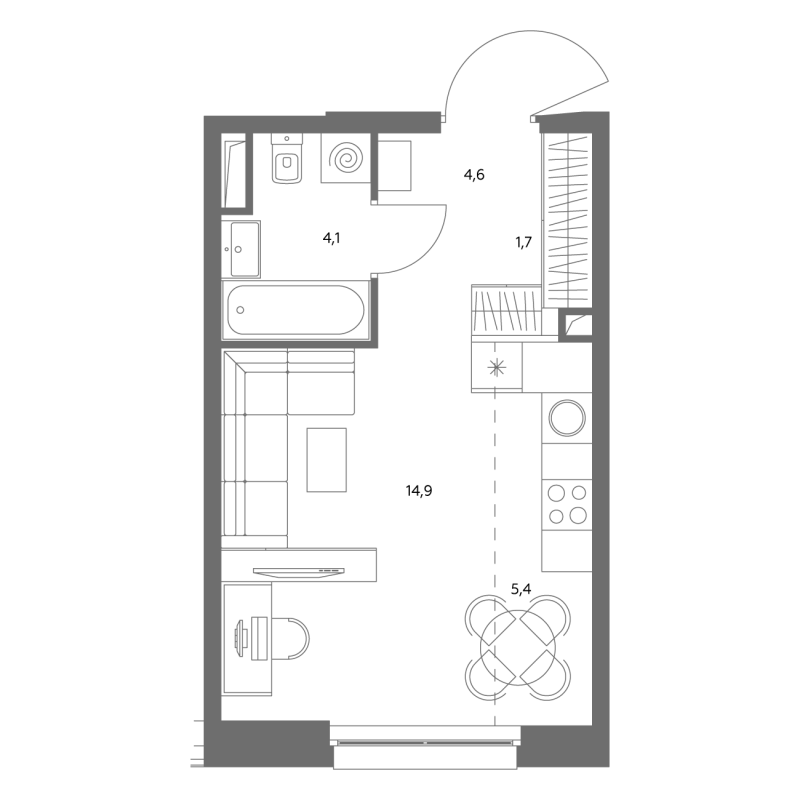 Студия 30,8 м²