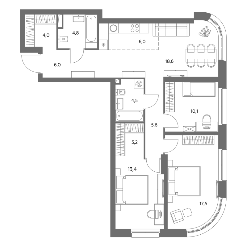 4 ккв (Евро) 93,7 м²