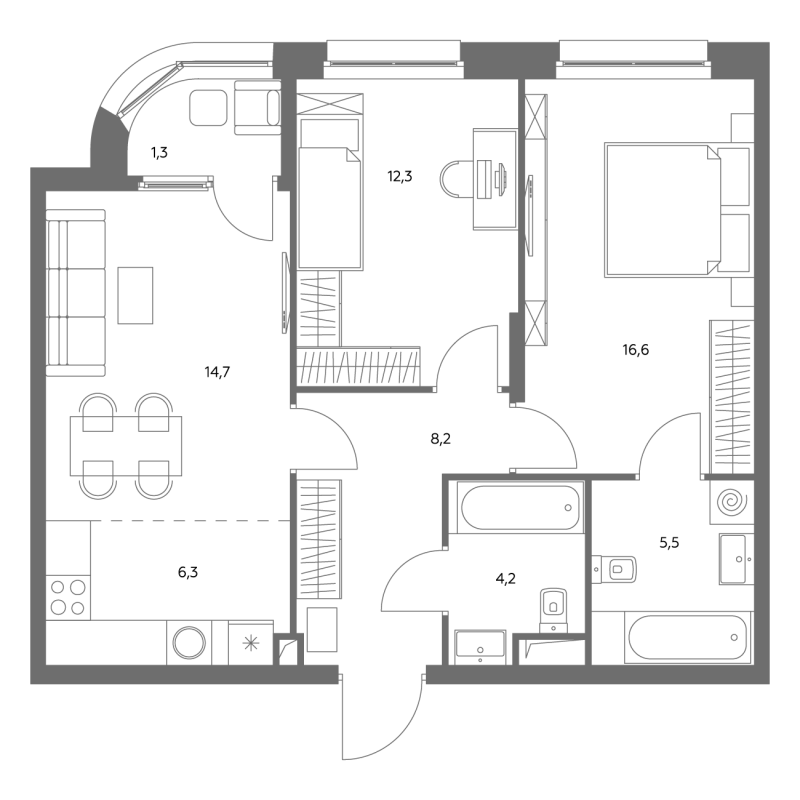 3 ккв (Евро) 69,5 м²