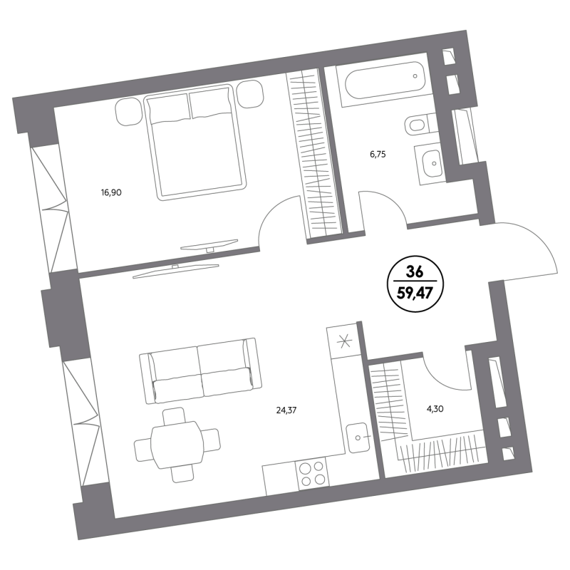 2 ккв (Евро) 58,4 м²