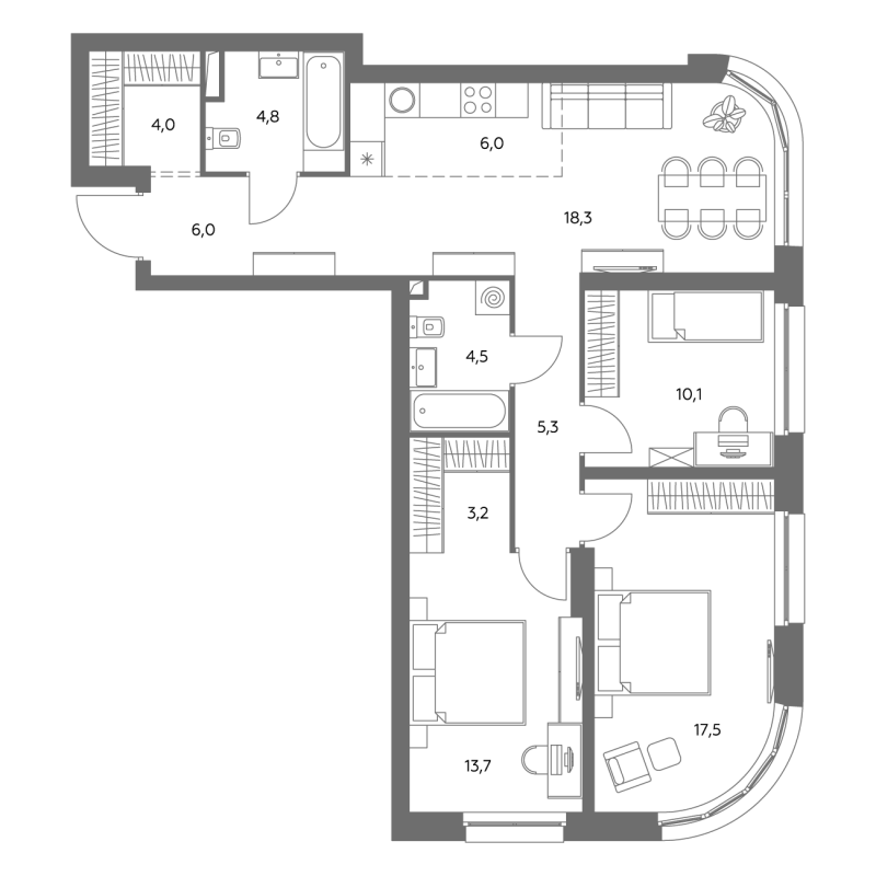4 ккв (Евро) 93,6 м²