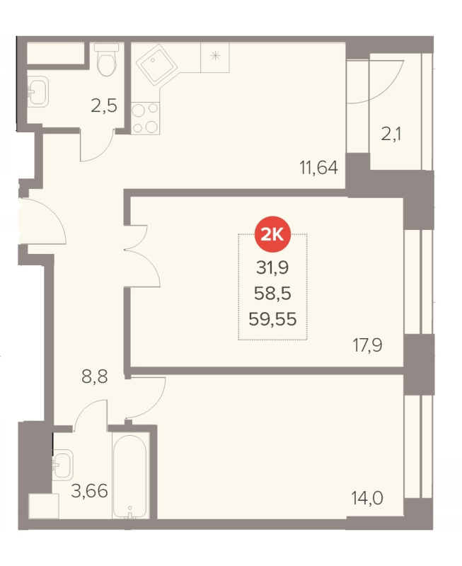 2 ккв 59,6 м²