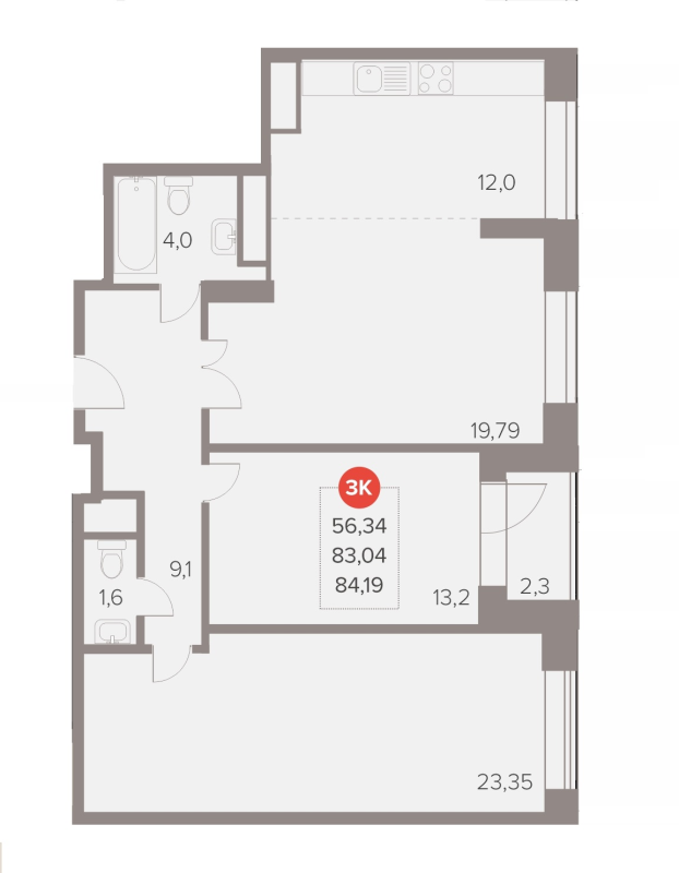 3 ккв (Евро) 84,2 м²