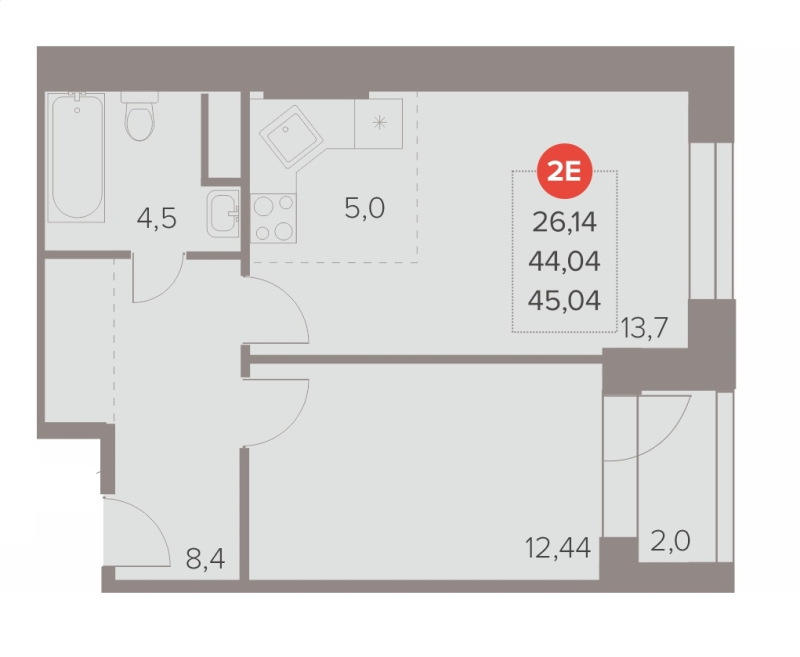 2 ккв (Евро) 45 м²