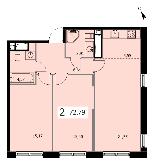 3 ккв (Евро) 72,8 м²