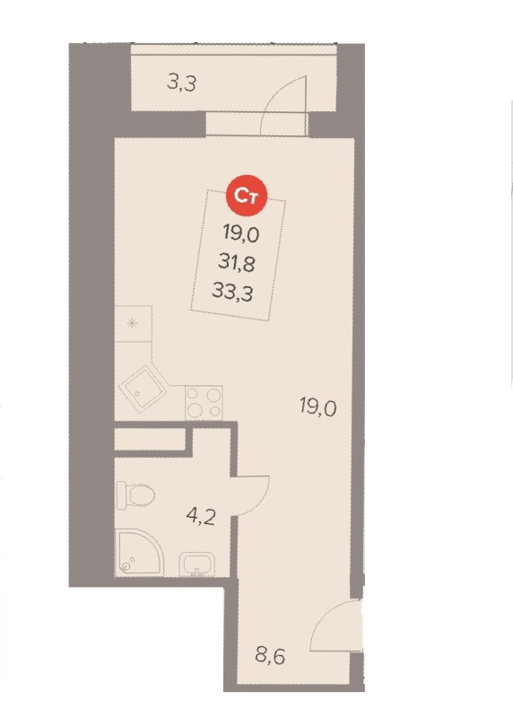 Студия 33,3 м²