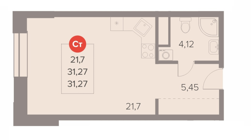 Студия 31,3 м²