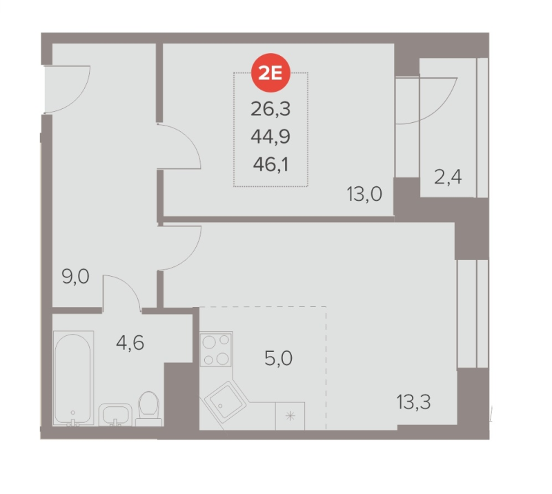 2 ккв (Евро) 46,1 м²