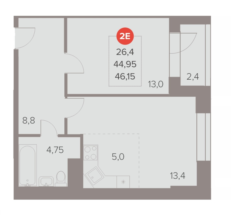 2 ккв (Евро) 46,2 м²