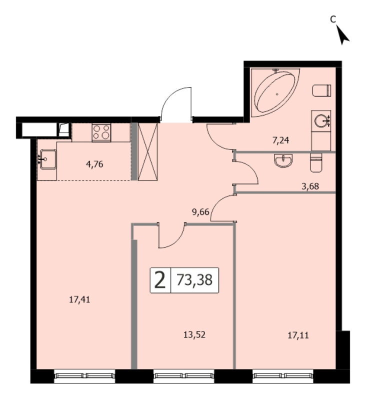 3 ккв (Евро) 73,5 м²