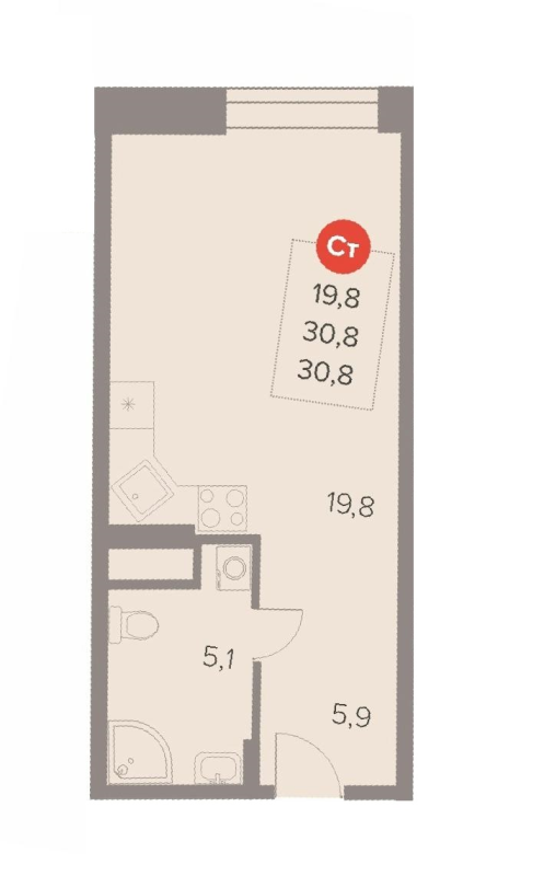 Студия 30,8 м²