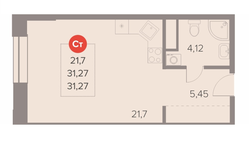 Студия 31,3 м²