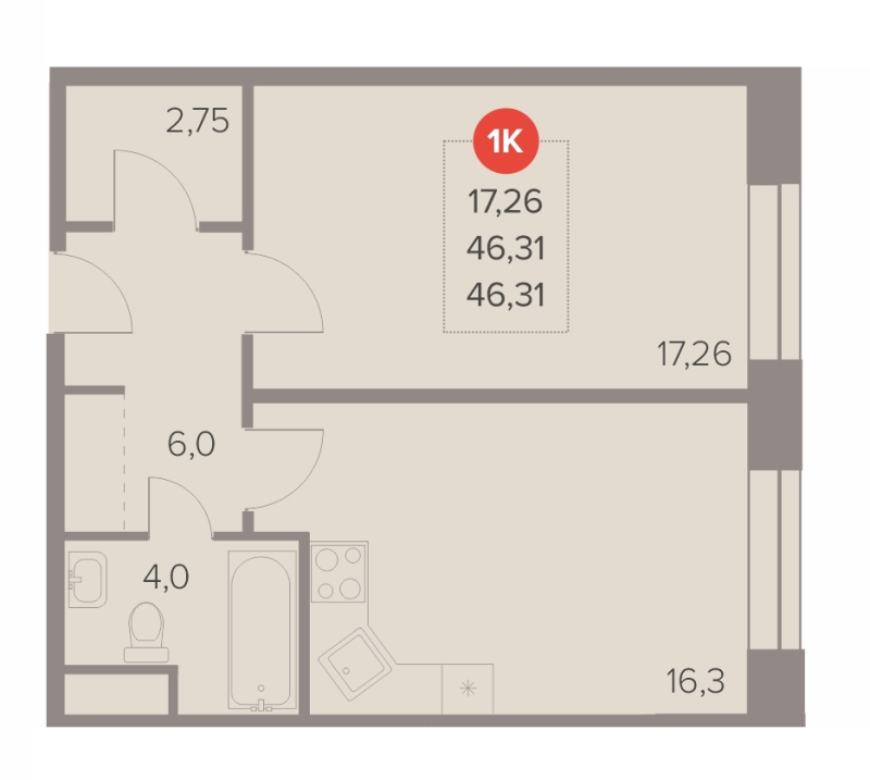 2 ккв (Евро) 46,3 м²